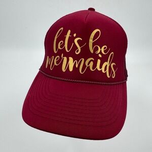 Maroon Mesh Trucker Nissun Hat Lets Be Mermaids Gold Graphic Adjustable Snapback